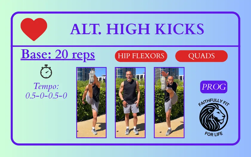 PROG deck card — Alternating High Kicks, 20 reps